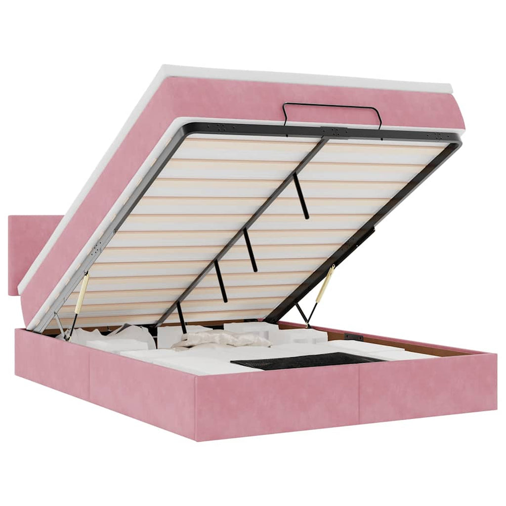 vidaXL Lit ottoman avec matelas et LED Rose 140x190 cm Velours