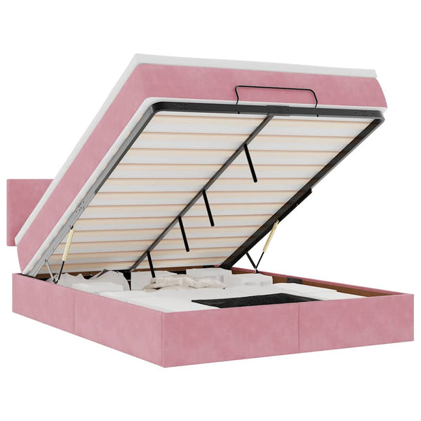 Ottoman Bett mit Matratze & LEDs Rosa 140x190 cm