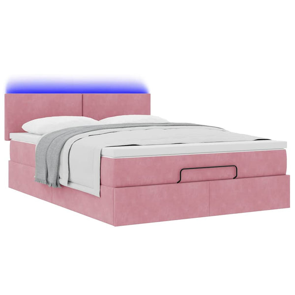 Ottoman Bett mit Matratze & LEDs Rosa 140x190 cm