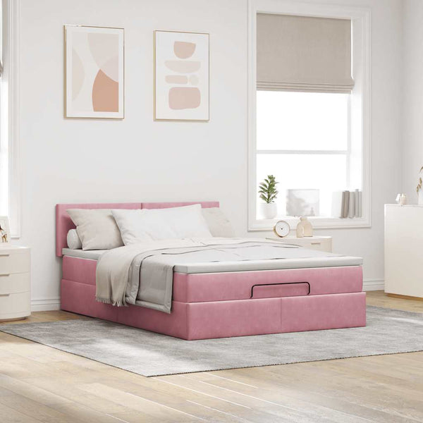 Ottoman Bett mit Matratze & LEDs Rosa 140x190 cm