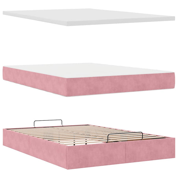 Ottoman Bett mit Matratze & LEDs Rosa 140x190 cm
