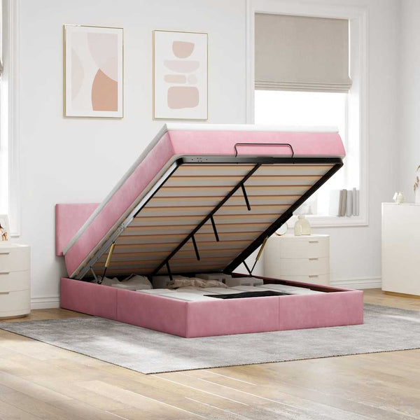Ottoman Bett mit Matratze & LEDs Rosa 140x190 cm