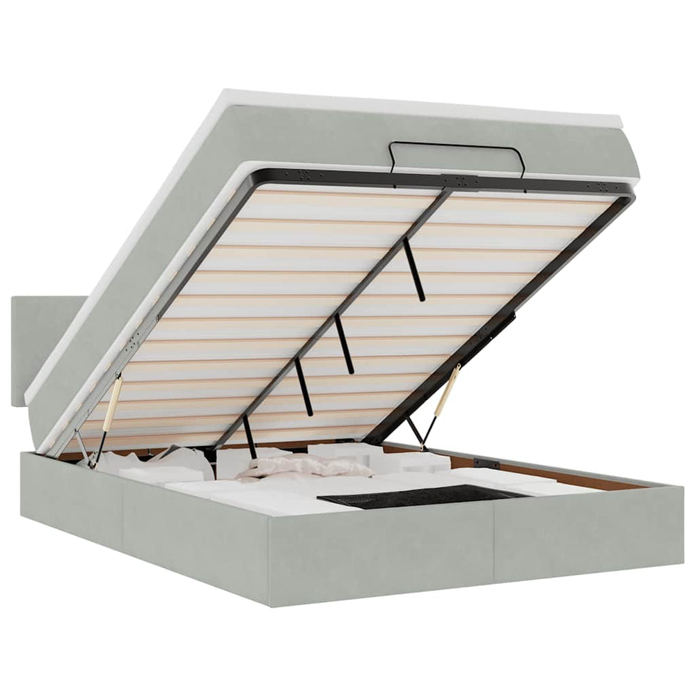 vidaXL Lit ottoman avec matelas et LED Gris clair 140x200 cm Velours