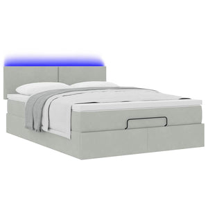 Ottoman Bett mit Matratze & LEDs Hellgrau 140x200 cm