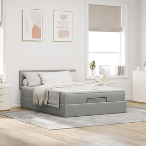 Ottoman Bett mit Matratze & LEDs Hellgrau 140x200 cm