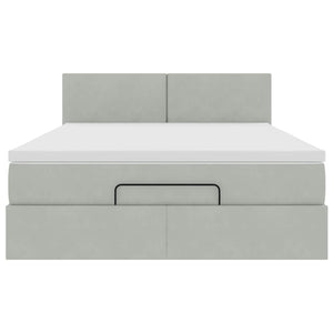 Ottoman Bett mit Matratze & LEDs Hellgrau 140x200 cm