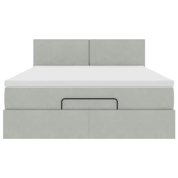 Ottoman Bett mit Matratze & LEDs Hellgrau 140x200 cm