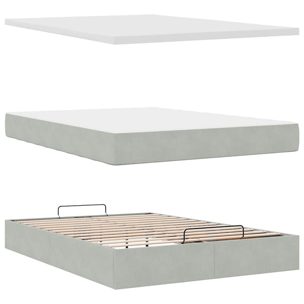 Ottoman Bett mit Matratze & LEDs Hellgrau 140x200 cm