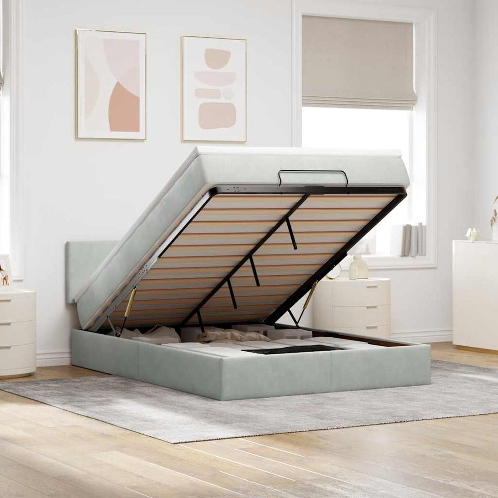 vidaXL Lit ottoman avec matelas et LED Gris clair 140x200 cm Velours