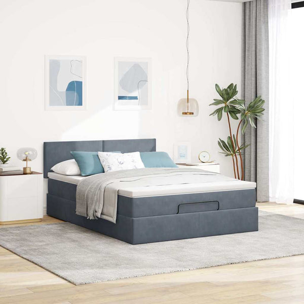 Ottoman Bett mit Matratze & LED Dunkelgrau 140x200 cm