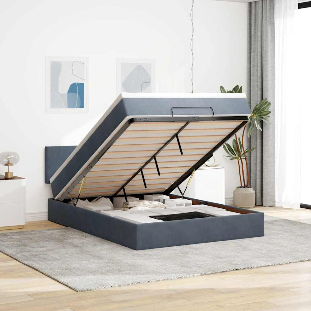 Ottoman Bett mit Matratze & LED Dunkelgrau 140x200 cm