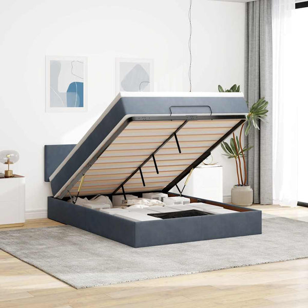 Ottoman Bett mit Matratze & LED Dunkelgrau 140x200 cm