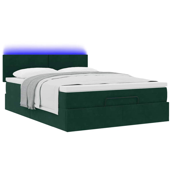 Ottoman Bett mit Matratze & LEDs Dunkelgrün 140x200cm
