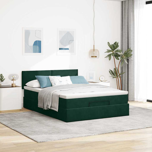 Ottoman Bett mit Matratze & LEDs Dunkelgrün 140x200cm