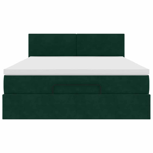 Ottoman Bett mit Matratze & LEDs Dunkelgrün 140x200cm