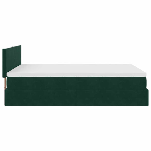 Ottoman Bett mit Matratze & LEDs Dunkelgrün 140x200cm