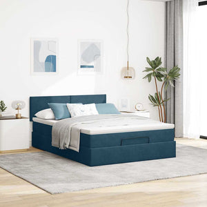 Ottoman Bett mit Matratze & LEDs Dunkelblau 140x200 cm