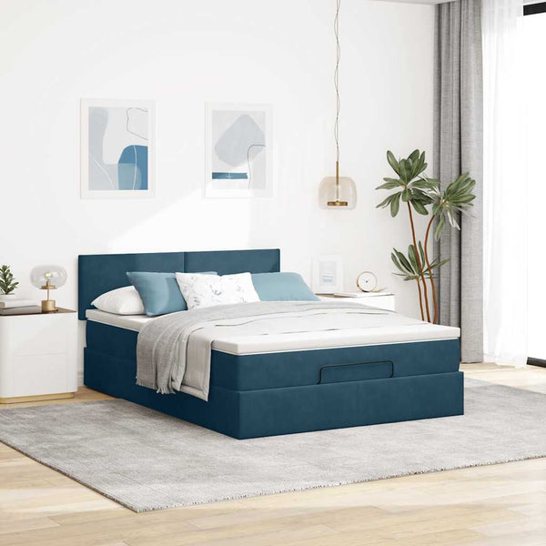 Ottoman Bett mit Matratze & LEDs Dunkelblau 140x200 cm