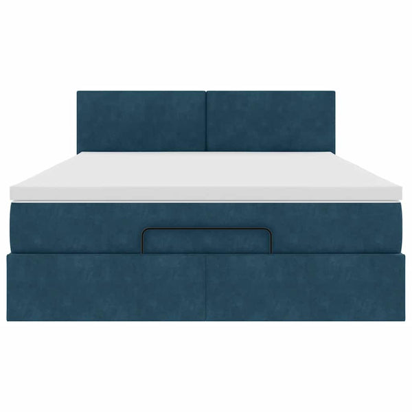 Ottoman Bett mit Matratze & LEDs Dunkelblau 140x200 cm
