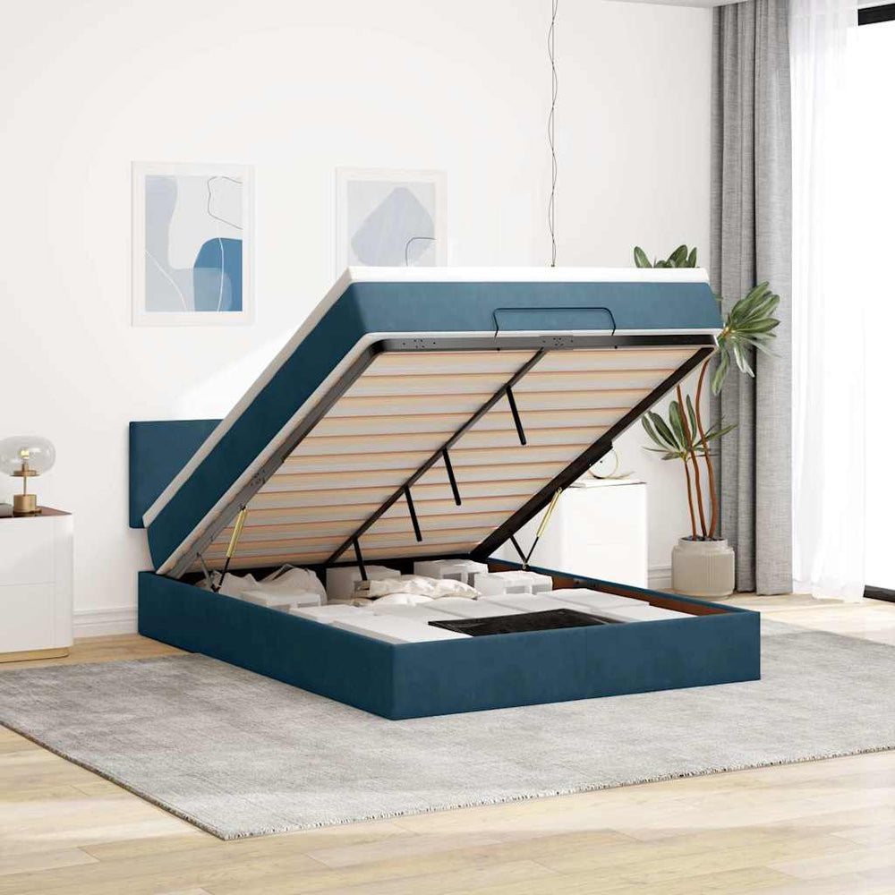 vidaXL Lit ottoman avec matelas et LED Bleu foncé 140x200 cm Velours