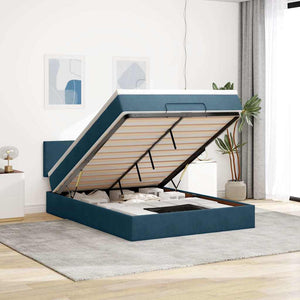 Ottoman Bett mit Matratze & LEDs Dunkelblau 140x200 cm