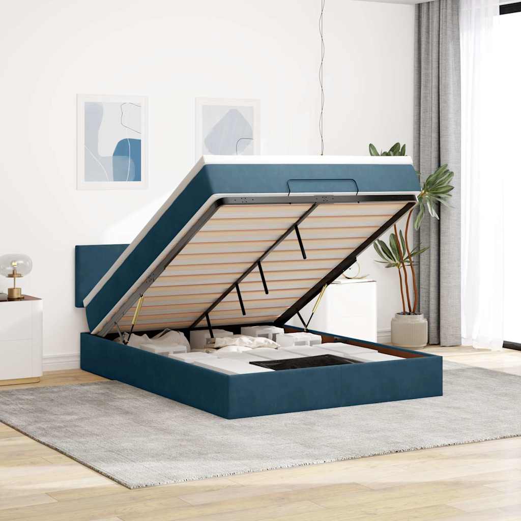 Ottoman Bett mit Matratze & LEDs Dunkelblau 140x200 cm