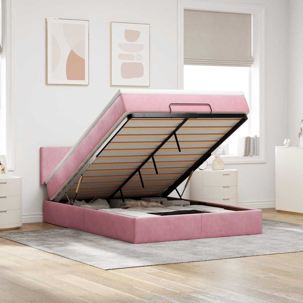 Ottoman Bett mit Matratze & LEDs Rosa 140x200 cm