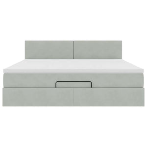 Ottoman Bett mit Matratze & LEDs Hellgrau 160x200 cm