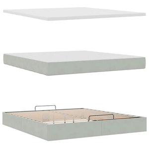 Ottoman Bett mit Matratze & LEDs Hellgrau 160x200 cm