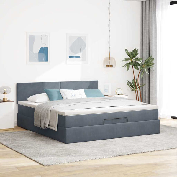 Ottoman Bett mit Matratze & LEDs 160x200 cm Dunkelgrau Samt