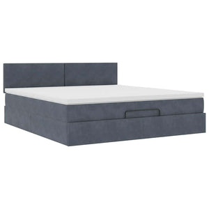 Ottoman Bett mit Matratze & LEDs 160x200 cm Dunkelgrau Samt