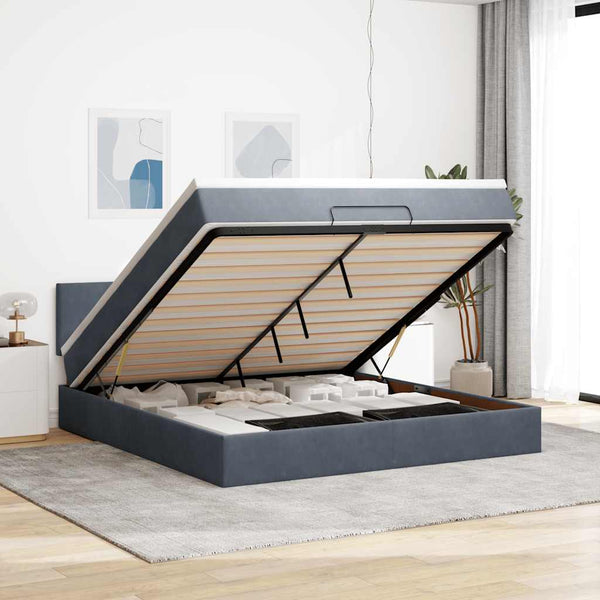 Ottoman Bett mit Matratze & LEDs 160x200 cm Dunkelgrau Samt