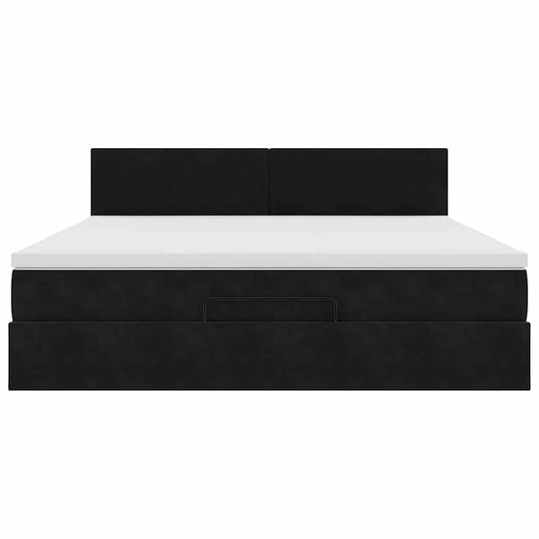 Ottoman Bett mit Matratze & LEDs 160x200 cm Samt Schwarz