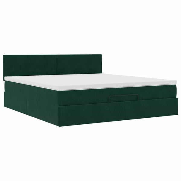 Ottoman Bett mit Matratze & LED Dunkelgrün 160x200 cm