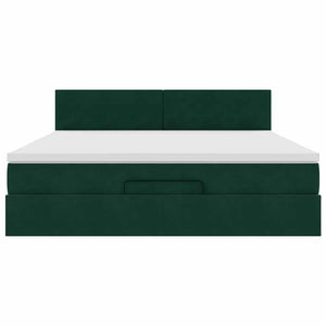 Ottoman Bett mit Matratze & LED Dunkelgrün 160x200 cm