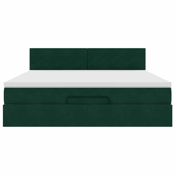 Ottoman Bett mit Matratze & LED Dunkelgrün 160x200 cm