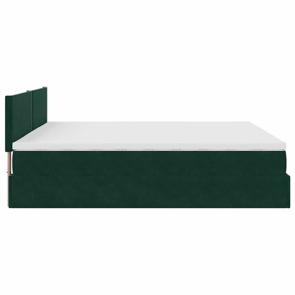 Ottoman Bett mit Matratze & LED Dunkelgrün 160x200 cm