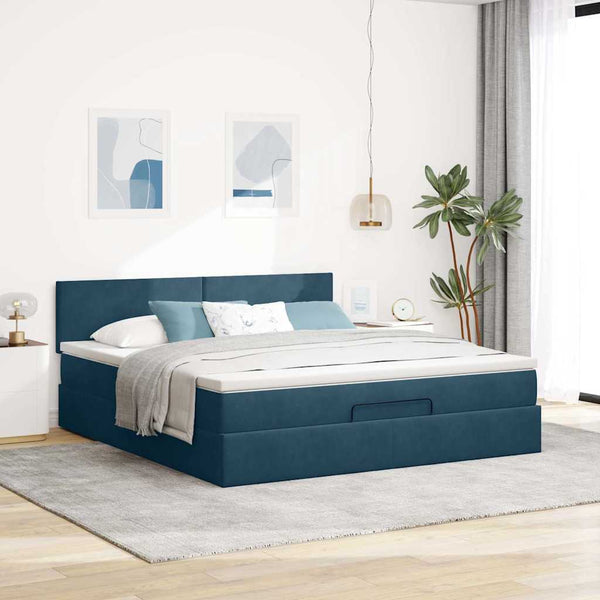 Ottoman Bett mit Matratze Dunkelblau 160x200 cm