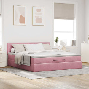 Ottoman Bett Rosa Samt 160x200 mit LED