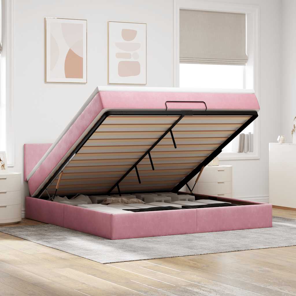 Ottoman Bett Rosa Samt 160x200 mit LED