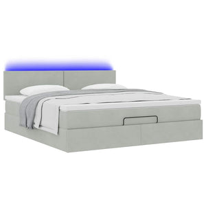 Ottoman Bett mit Matratze & LEDs 180x200 cm Samt Hellgrau