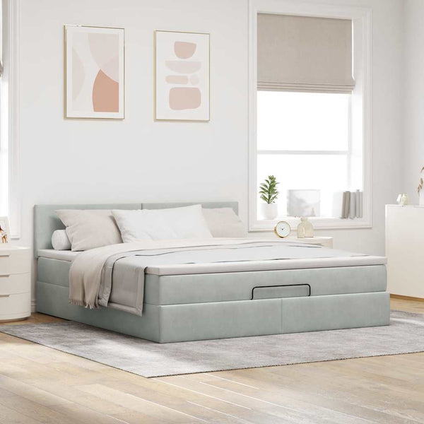 Ottoman Bett mit Matratze & LEDs 180x200 cm Samt Hellgrau