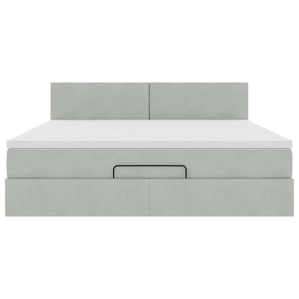 Ottoman Bett mit Matratze & LEDs 180x200 cm Samt Hellgrau