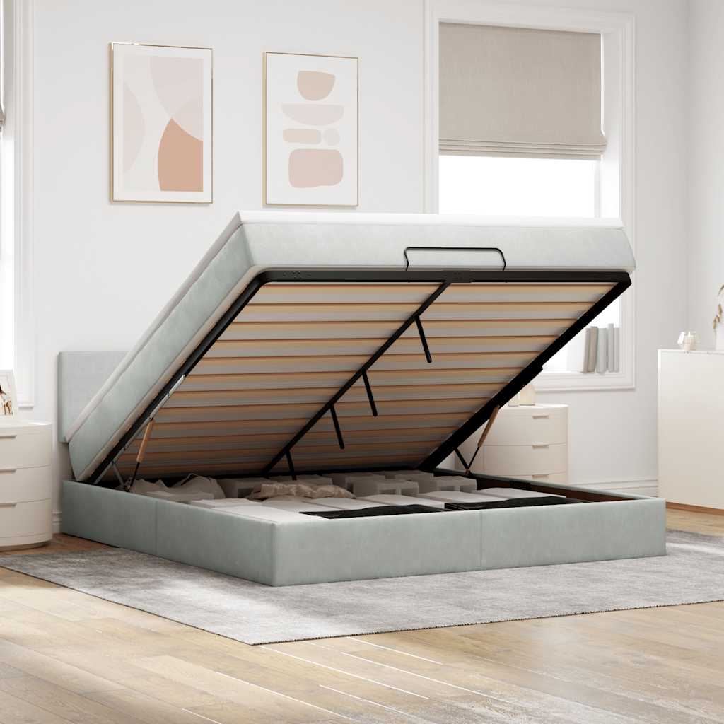 Ottoman Bett mit Matratze & LEDs 180x200 cm Samt Hellgrau