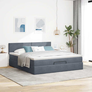 Ottoman Bett mit Matratze & LEDs Dunkelgrau Samt 180x200