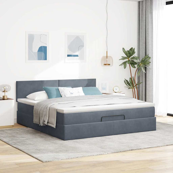 Ottoman Bett mit Matratze & LEDs Dunkelgrau Samt 180x200
