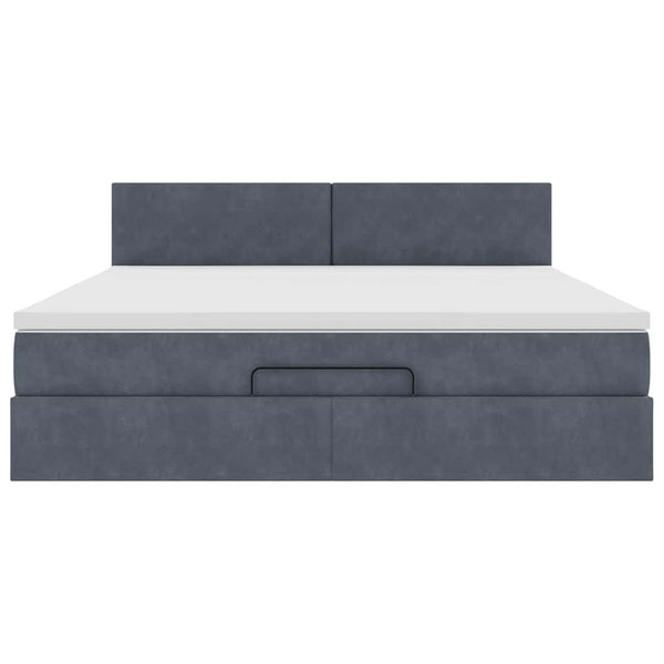 Ottoman Bett mit Matratze & LEDs Dunkelgrau Samt 180x200