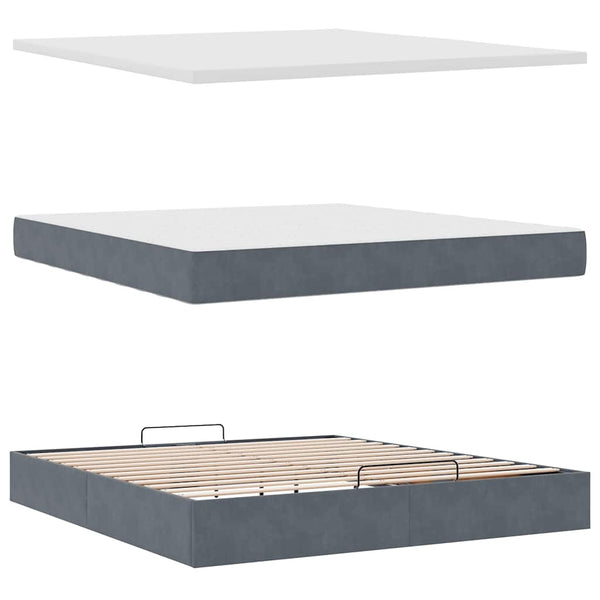 Ottoman Bett mit Matratze & LEDs Dunkelgrau Samt 180x200