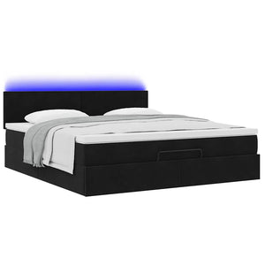 Ottoman Bett mit Matratze & LEDs 180x200 cm Schwarz Samt