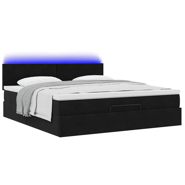 Ottoman Bett mit Matratze & LEDs 180x200 cm Schwarz Samt